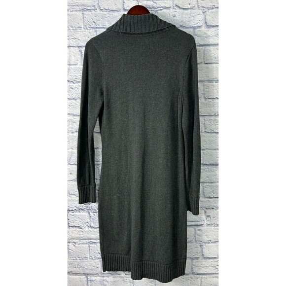 Michael Kors Women Sz L Gray Faux Wrap Sweater Dress Buckle Cowl Neck Ribbed T4 - Picture 6 of 12